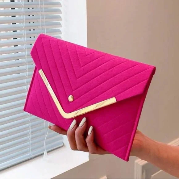 Hot Pink Chevron Envelope Bag - Medium Felt Flap - NWT - Picture 1 of 9